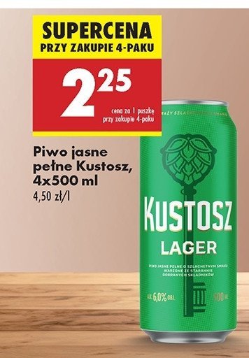 Piwo KUSTOSZ LAGER promocja w Biedronka