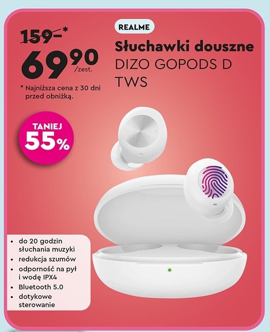 Słuchawki dizo gopods d tws Realme promocja w Biedronka