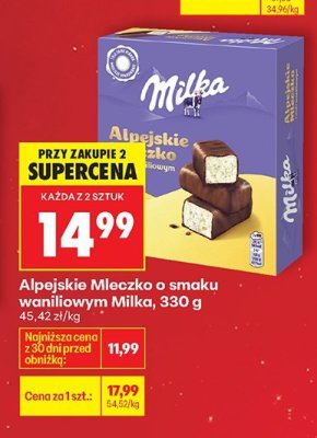 Alpejskie mleczko o smaku waniliowym Milka 330g promocja w Biedronka