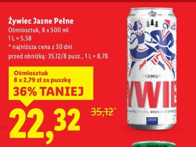 Piwo Żywiec Jasne Pełne 8-pak promocja w Lidl