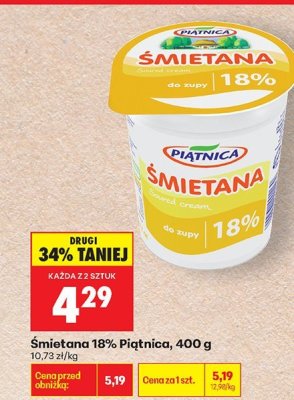 Śmietana 18% Piątnica, 400 g promocja w Biedronka