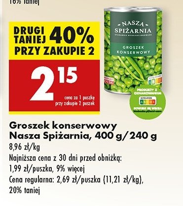 Groszek konserwowy Nasza spiżarnia promocja w Biedronka