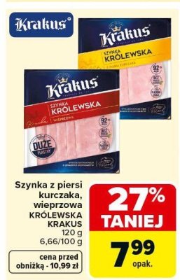 Szynka z piersi kurczej wieprzowa KRÓLEWSKA KRAKUS 120 g promocja w Carrefour Market