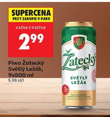Piwo Zatecky Světlý Ležák 9x500 ml promocja w Biedronka