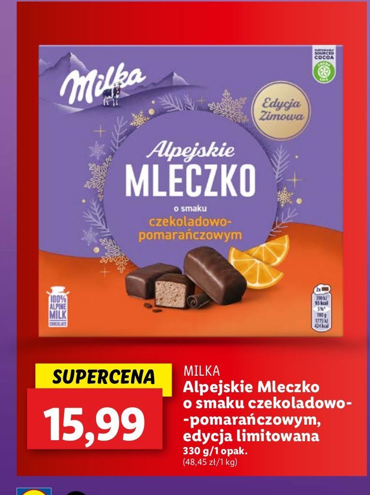 Czekoladki czekoladowo-pomarańczowe Milka alpejskie mleczko promocja