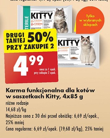 Karma dla kota sterile 2x indyk w sosie 2x cielęcina w sosie Kitty promocja w Biedronka