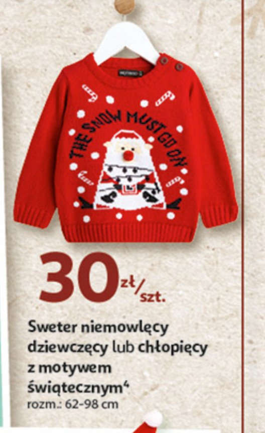 Sweter niemowlęcy z motywem świątecznym 62-98 Auchan inextenso promocja