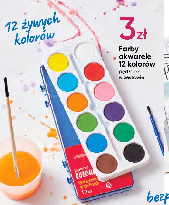 Farby plakatowe + pędzelek Pepco colours promocja