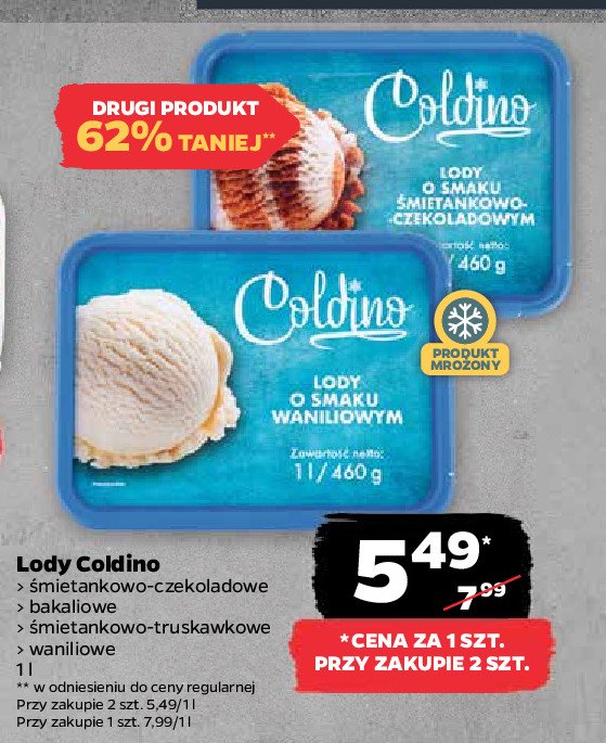 Lody o smaku śmietankowo-truskawkowym Coldino promocja