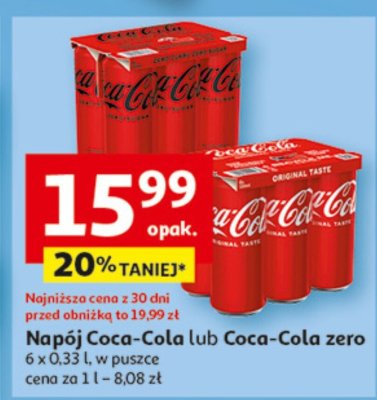 Napój Coca-Cola lub Coca-Cola zero promocja w Auchan