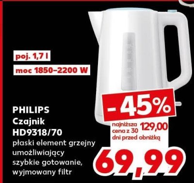 Czajnik PHILIPS HD9318/70 płaski element grzejny umożliwiający szybkie gotowanie, wyjmowany filtr promocja w Kaufland