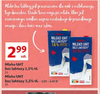 Mleko 3.2% bez laktozy Auchan różnorodne (logo czerwone) promocja
