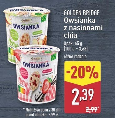 Owsianka z nasionami chia truskawka GOLDEN BRIDGE promocja