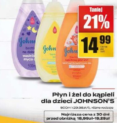 Płyn i żel do kąpieli dla dzieci JOHNSON'S różne rodzaje promocja w Supeco