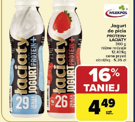 Jogurt proteinowy truskawka Łaciaty promocja w Carrefour