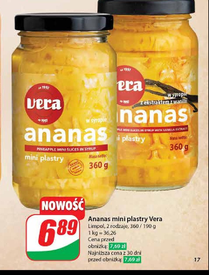 Ananas mini plastry w syropie z ekstraktem z wanilii Vera promocja w Dino