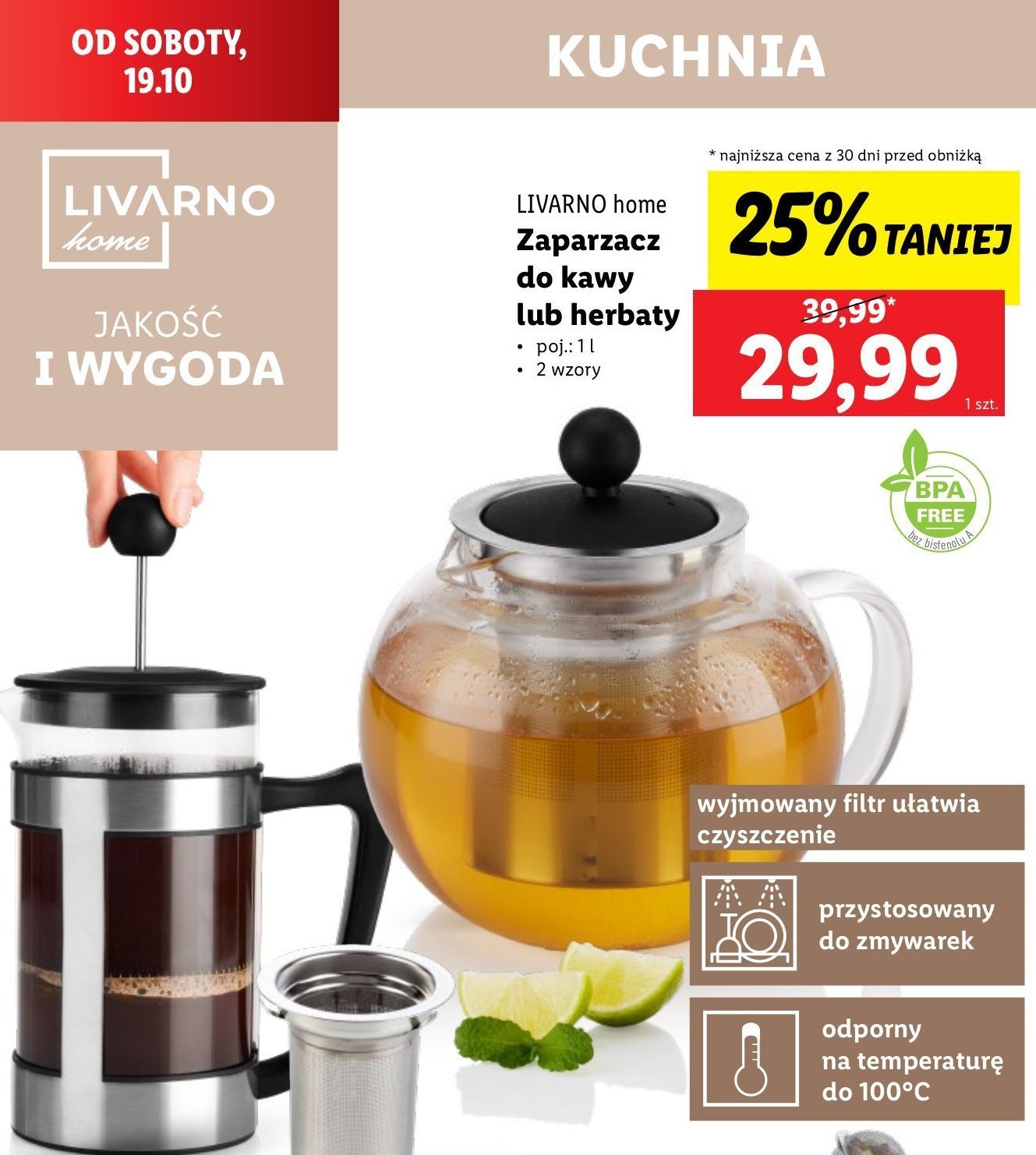 Zaparzacz do kawy lub herbaty 1 l LIVARNO HOME promocja w Lidl