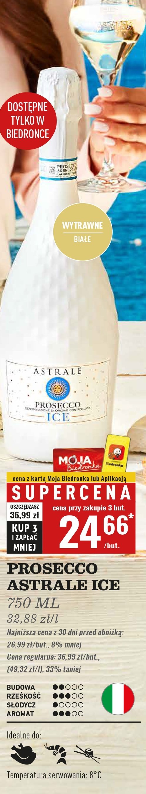 Wino wytrawne ice Astrale prosecco promocja w Biedronka