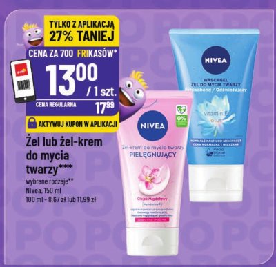 Żel lub żel-krem do mycia twarzy Nivea pielęgnujący promocja w POLOmarket