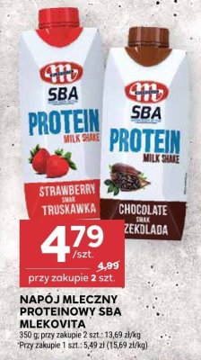 Napój mleczny proteinowy SBA Mlekovita truskawka/czekolada promocja w Stokrotka