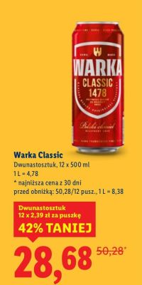 Piwo Warka Classic 12x500 ml promocja w Lidl