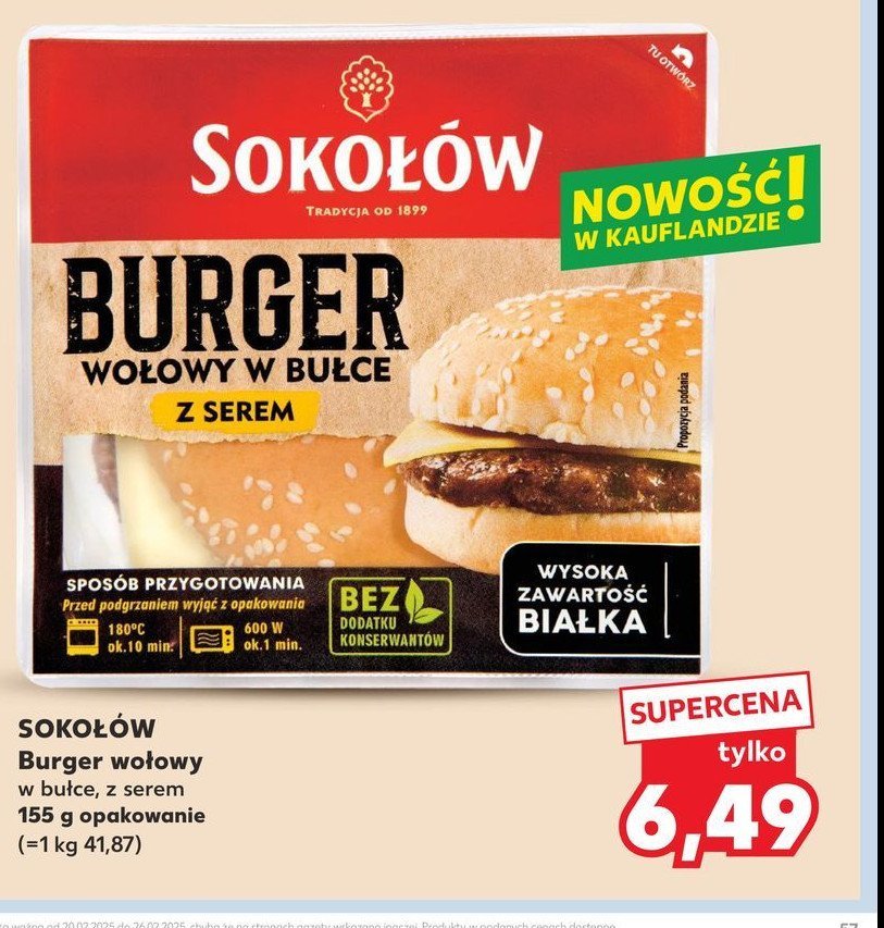 Burger wołowy w bułce  z serem Sokołów promocja