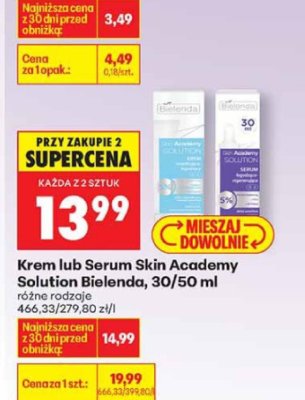 Krem lub Serum Skin Academy Solution Bielenda, 30/50 ml promocja w Biedronka