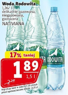 Woda Rodowita delikatnie gazowana niegazowana gazowana NATIVIANA promocja w Prim Market