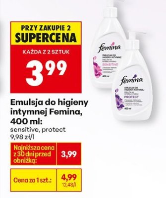 Emulsja do higieny intymnej Femina, 400 ml sensitive, protect promocja w Biedronka