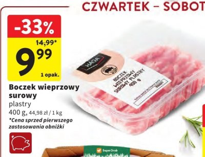 Boczek wieprzowy surowy plastry promocja w Intermarche
