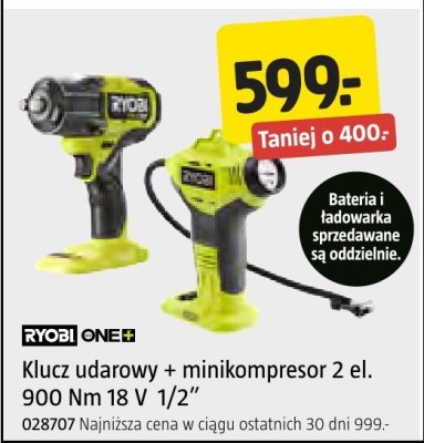 Klucz udarowy + minikompresor 2 el. 900 Nm 18 V 1/2" RYOBI ONE+ promocja w Jula