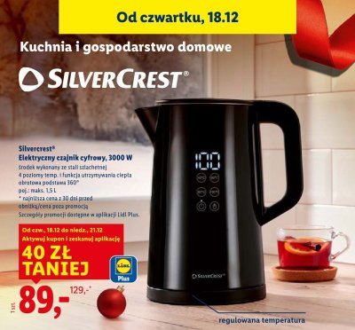 Czajnik elektryczny cyfrowy Silvercrest 3000 W 1,5 L promocja w Lidl