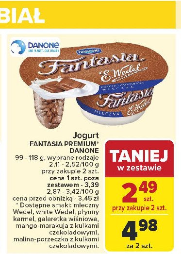 Jogurt z mleczną czekoladą Danone fantasia e. wedel promocja w Carrefour