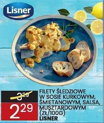 Filety śledziowe w sosie kurkowym, śmietanowym, salsa, musztardowym Lisner promocja w Wafelek