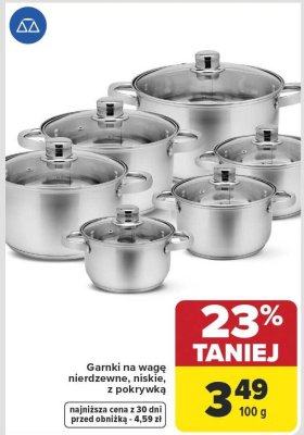 Garnki na wagę nierdzewne, niskie, z pokrywką promocja w Carrefour Market