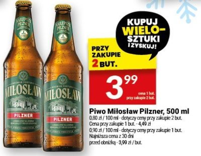 Piwo Miłosław Pilzner, 500 ml promocja w Twój Market