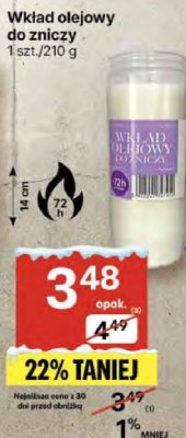 Wkład olejowy do zniczy 1 szt./210 g promocja w Delikatesy Centrum