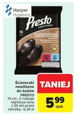 Ściereczki nawilżane do butów Presto 15 szt. promocja w Carrefour Market