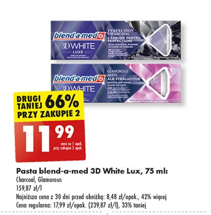 Pasta do zębów perfection charcoal Blend-a-med 3d white luxe promocja w Biedronka