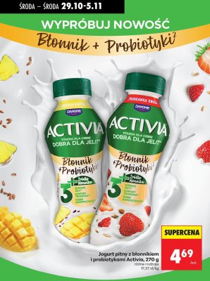 Jogurt pitny z błonnikiem i probiotykami Activia ananas siemię lniane, 270 g promocja w Biedronka