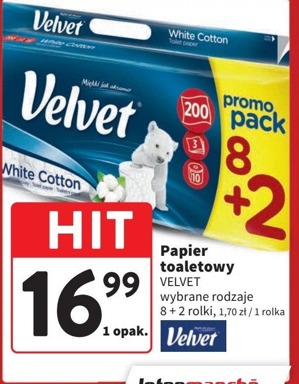 Papier toaletowy biały Velvet promocja w Intermarche