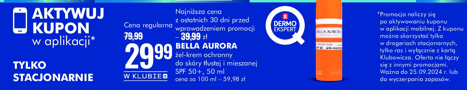 Żel-krem ochronny spf50+ Bella aurora promocja