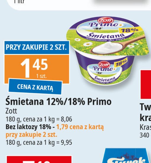 Śmietana 18 % Zott primo promocja w Leclerc