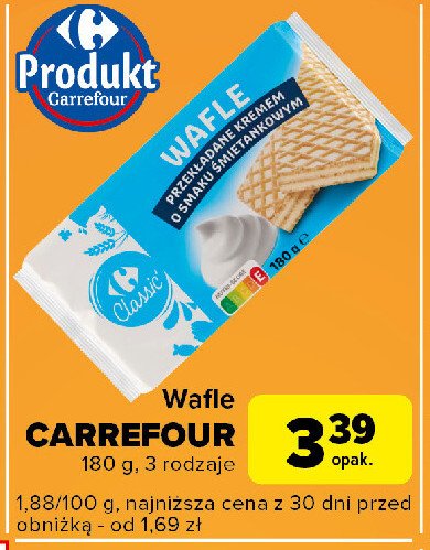 Wafle z kremem o smaku śmietankowym Carrefour classic promocja w Carrefour Express