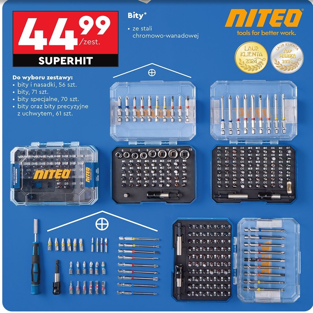 Bity o raz bity precyzyjne z uchwytem Niteo tools promocja w Biedronka