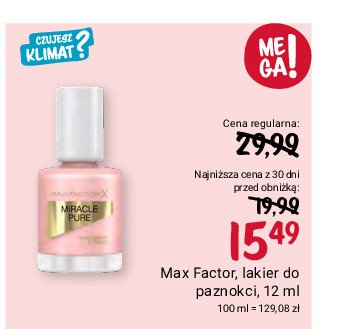 Lakier do paznokci 202 MAX FACTOR MIRACLE PURE promocja