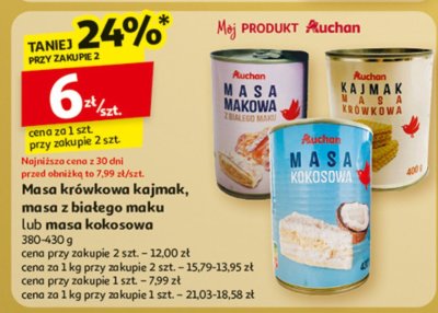 Masa krówkowa kajmak, masa z białego maku lub masa kokosowa Auchan promocja w Auchan