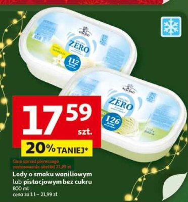 Lody o smaku waniliowym lub pistacjowym bez cukru 800 ml promocja w Auchan