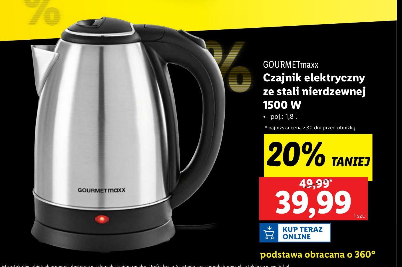 Czajnik 1500w Gourmetmaxx promocja w Lidl