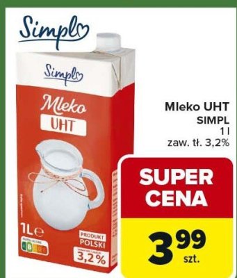 Mleko UHT SIMPLY 3,2% 1l promocja w Carrefour Express